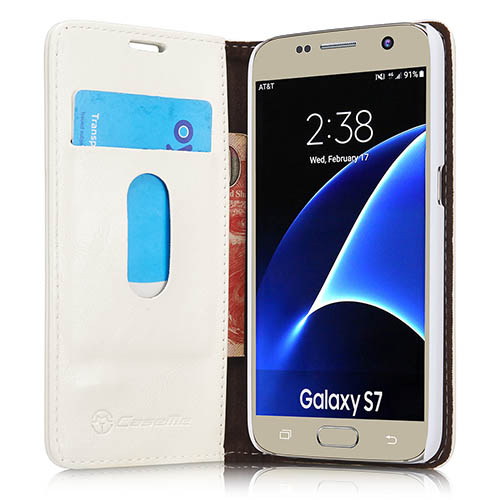 CaseMe Samsung Galaxy S7 Magnetic Flip Leather Wallet Case White