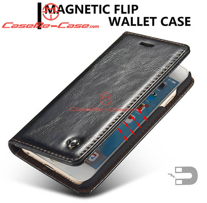 CaseMe iPhone 6S Magnetic Flip Leather Wallet Case Black