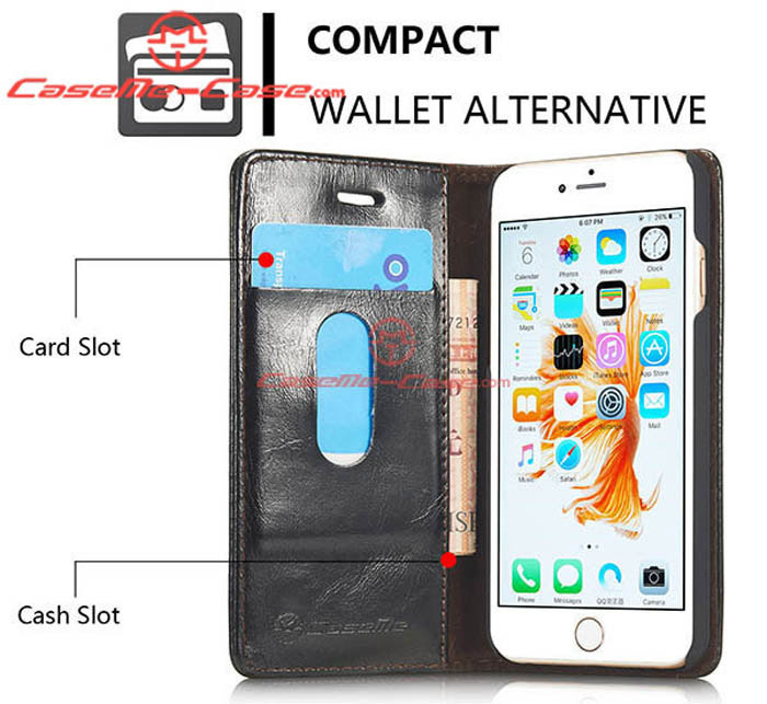 CaseMe iPhone 6S Magnetic Flip Leather Wallet Case Black