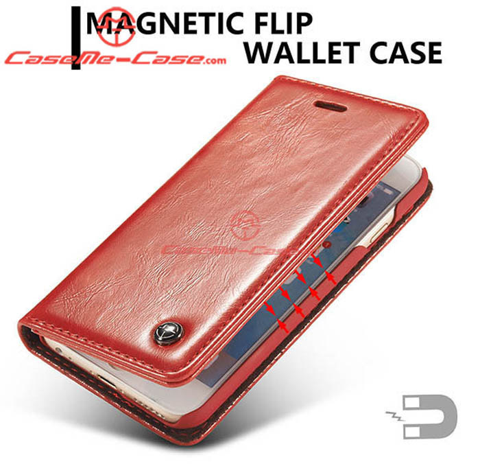 CaseMe iPhone 6S Magnetic Flip Leather Wallet Case Red