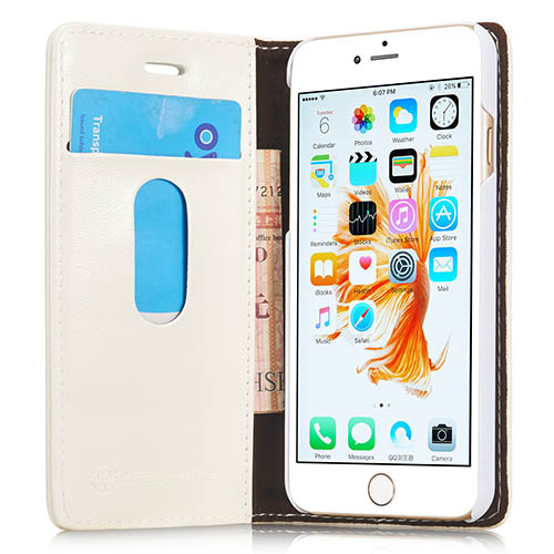 CaseMe iPhone 6S Plus Magnetic Flip Leather Wallet Case White