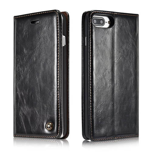CaseMe iPhone 8 Plus Magnetic Flip Leather Wallet Case Black