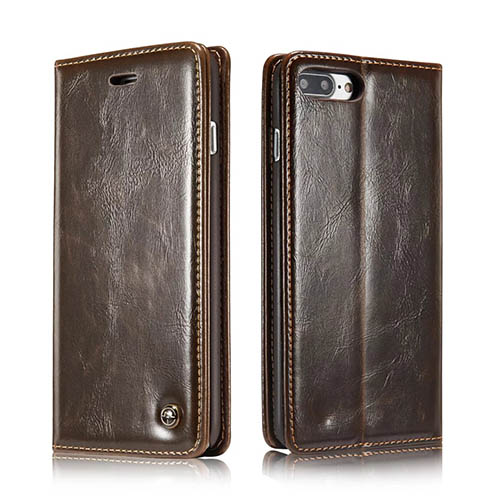 CaseMe iPhone 8 Plus Magnetic Flip Leather Wallet Case Brown