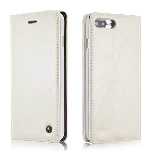 CaseMe iPhone 8 Plus Magnetic Flip Leather Wallet Case White