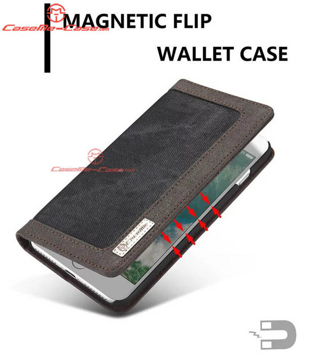 CaseMe 006 iPhone 7 Plus Jeans Leather Stand Wallet Case Black