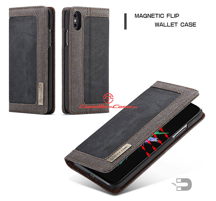 CaseMe iPhone X Jeans Flip Wallet Stand Case Black