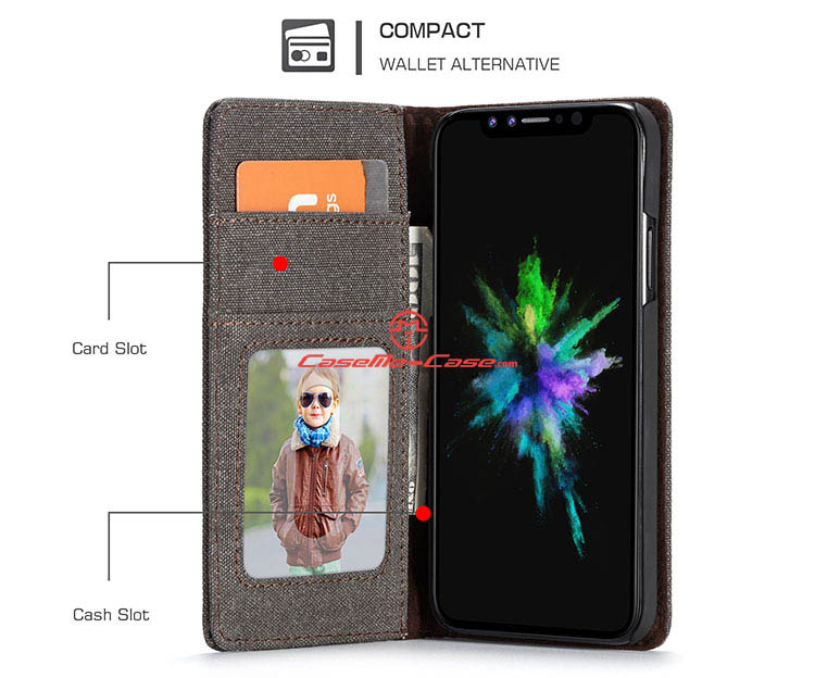 CaseMe iPhone X Jeans Flip Wallet Stand Case Black
