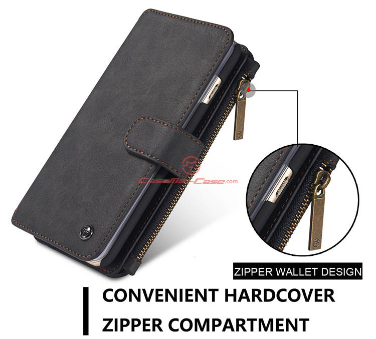 CaseMe iPhone 6S Zipper Wallet Detachable 2 in 1 Flip Case Black