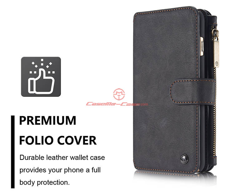 CaseMe iPhone 6S Zipper Wallet Detachable 2 in 1 Flip Case Black