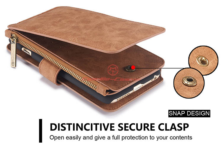 CaseMe iPhone 6S Zipper Wallet Detachable 2 in 1 Flip Case Brown