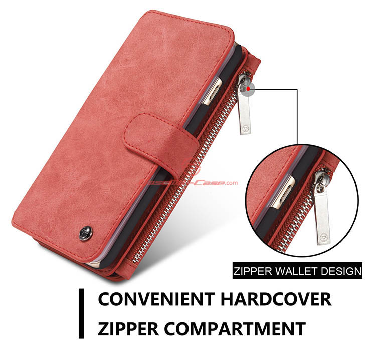 CaseMe 007 iPhone 6S Zipper Wallet Detachable 2 in 1 Flip Case Red