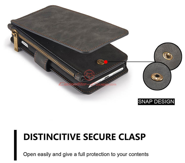 CaseMe iPhone 7 Plus Zipper Wallet Detachable 2 in 1 Flip Case Black