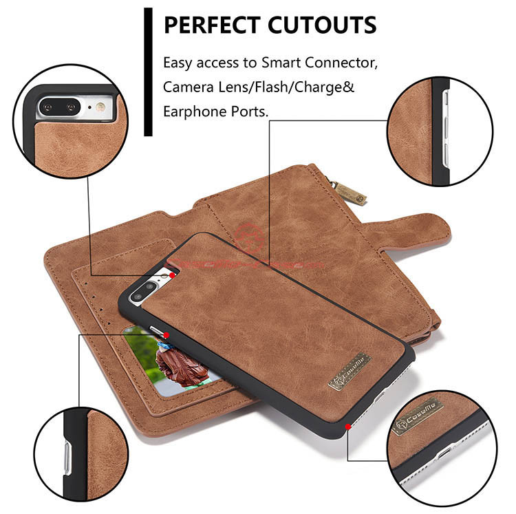 CaseMe iPhone 7 Plus Zipper Wallet Detachable 2 in 1 Flip Case Brown