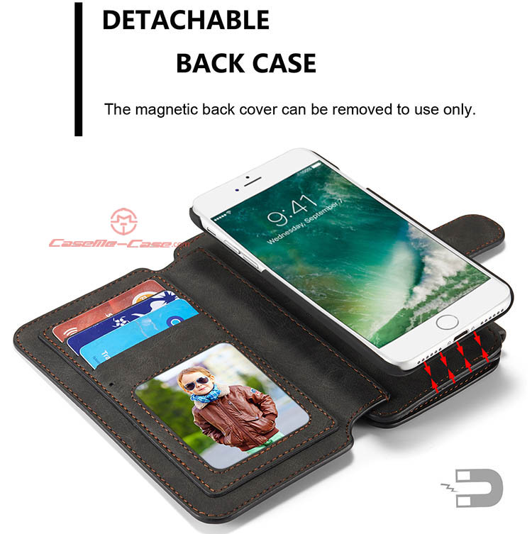 CaseMe 007 iPhone 7 Zipper Wallet Detachable 2 in 1 Flip Case Black