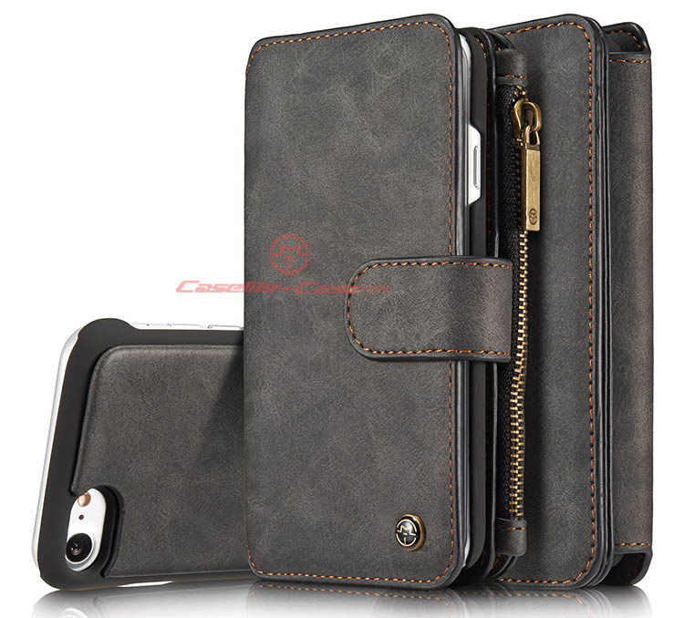 CaseMe 007 iPhone 7 Zipper Wallet Detachable 2 in 1 Flip Case Black