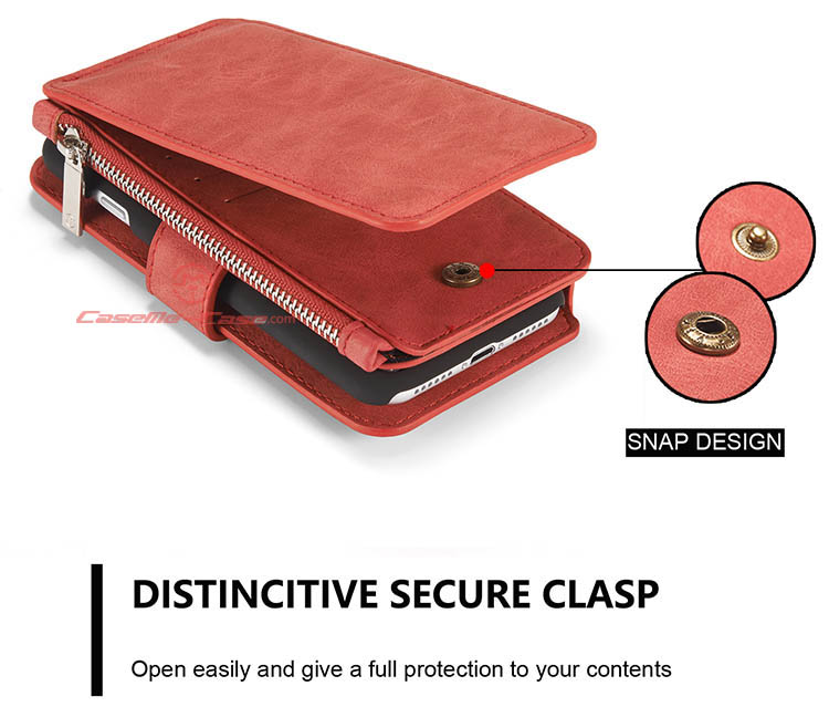 CaseMe iPhone 7 Zipper Wallet Detachable 2 in 1 Flip Case Red