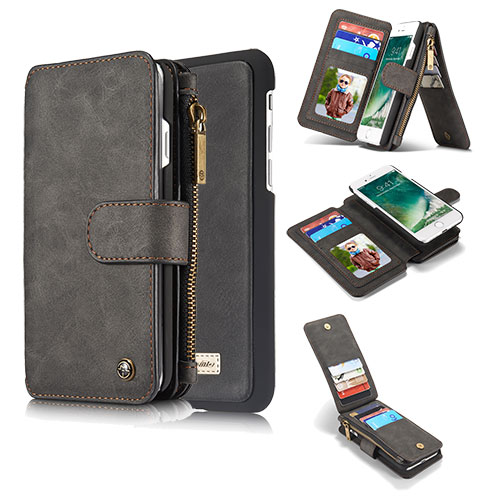 CaseMe iPhone 8 Zipper Wallet Detachable Flip Case Black