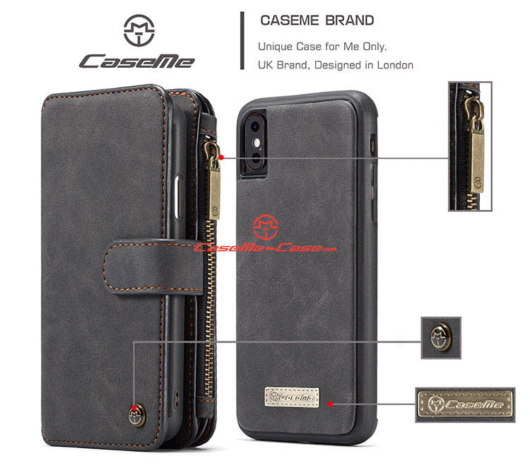 CaseMe iPhone 8 Zipper Wallet Detachable 2 in 1 Flip Case