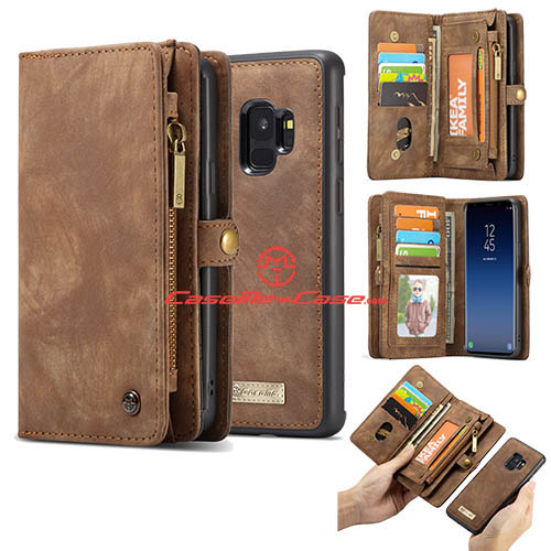 CaseMe Samsung Galaxy S9 Detachable Zipper Wallet Case Brown
