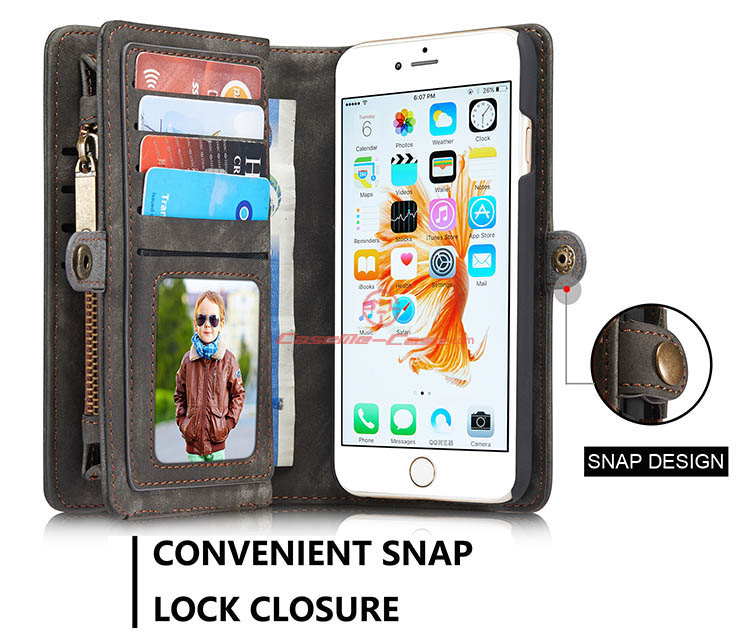 CaseMe iPhone 6S Plus Zipper Wallet Detachable 2 in 1 Folio Case Black