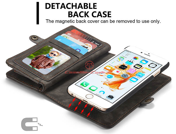 CaseMe iPhone 6 Plus Zipper Wallet Detachable 2 in 1 Folio Case Black