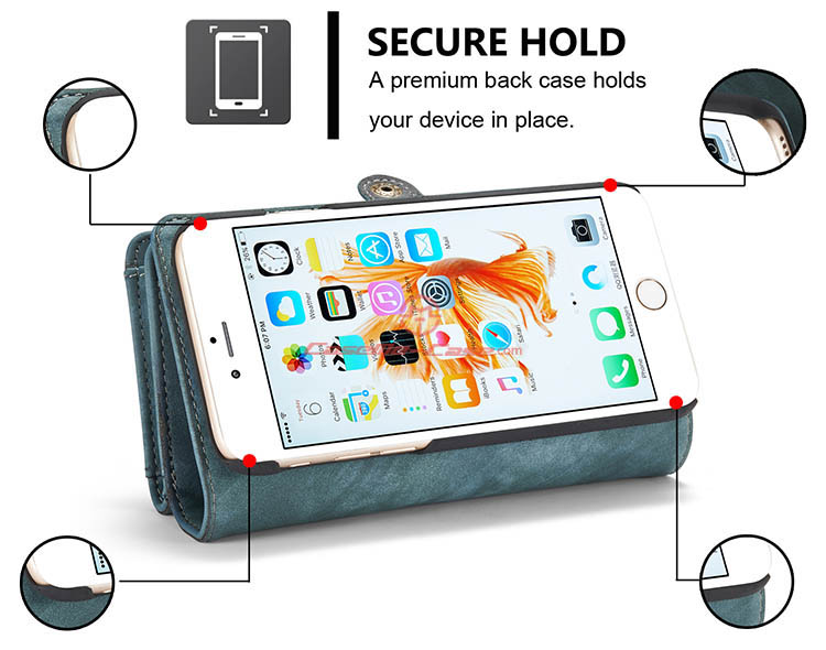 CaseMe iPhone 6S Plus Zipper Wallet Detachable 2 in 1 Folio Case Green