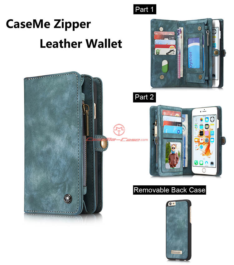 CaseMe iPhone 6 Plus Zipper Wallet Detachable 2 in 1 Folio Case Green