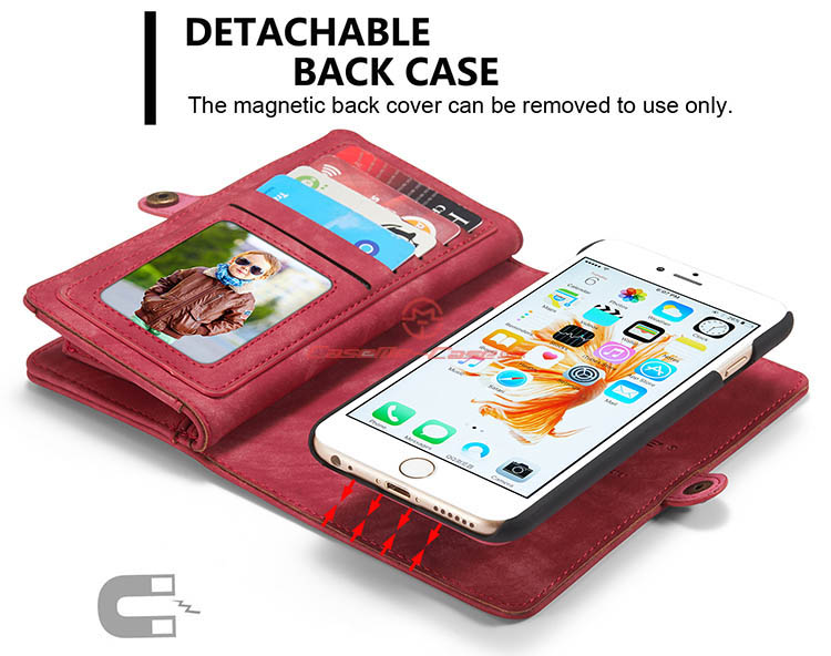CaseMe iPhone 6S Plus Zipper Wallet Detachable 2 in 1 Folio Case Red