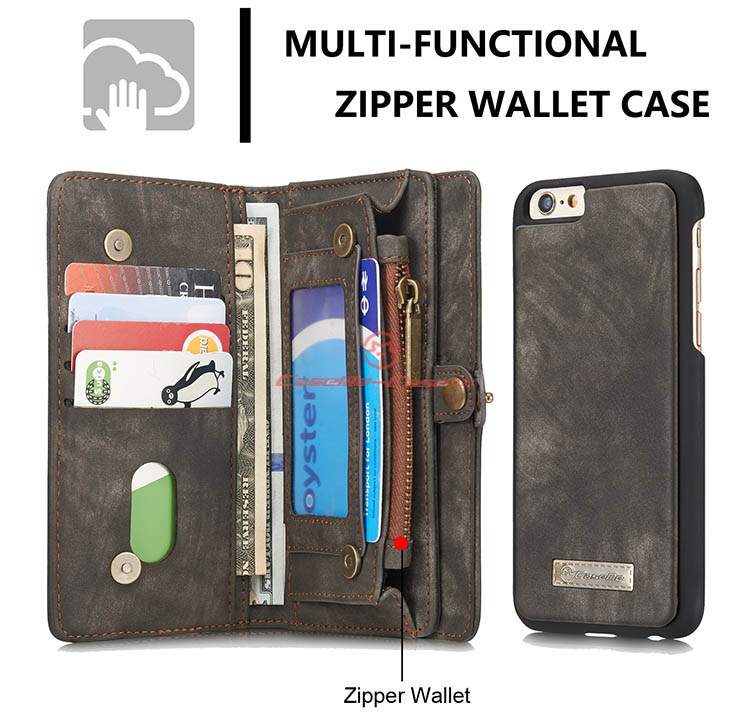 CaseMe iPhone 6S Zipper Wallet Detachable 2 in 1 Folio Case Black