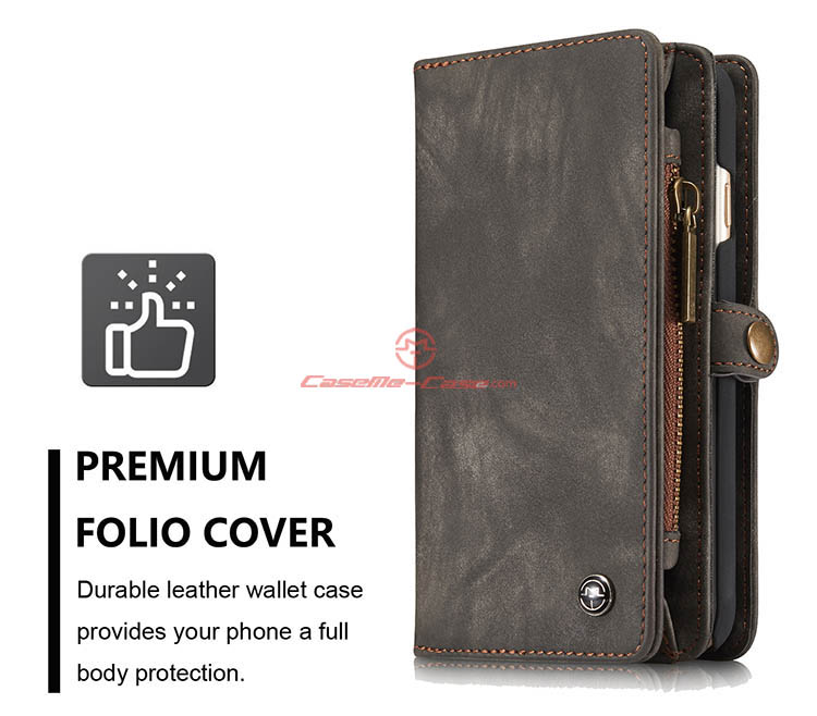 CaseMe iPhone 6S Zipper Wallet Detachable 2 in 1 Folio Case Black