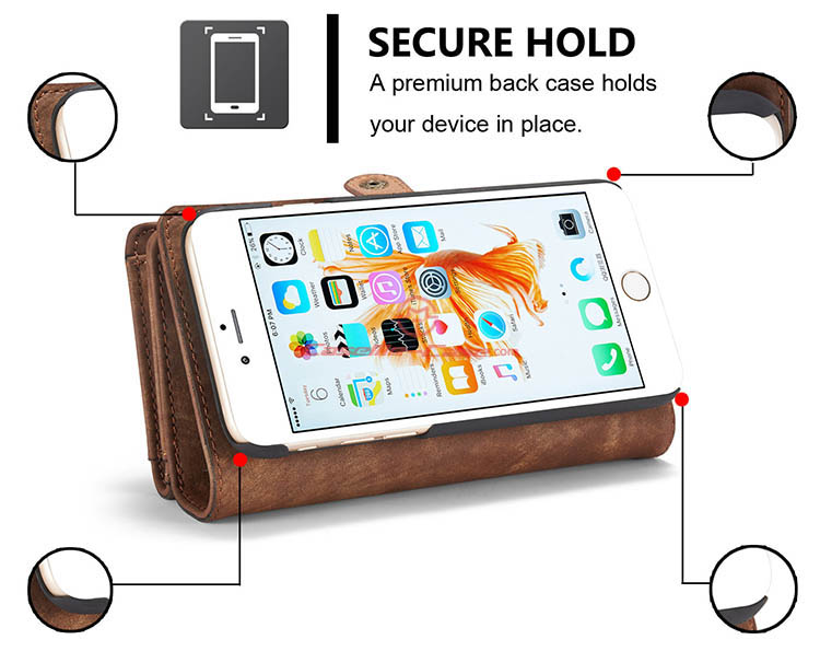CaseMe iPhone 6S Zipper Wallet Detachable 2 in 1 Folio Case Brown