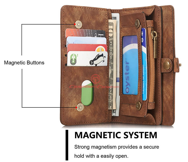 CaseMe iPhone 6S Zipper Wallet Detachable 2 in 1 Folio Case Brown