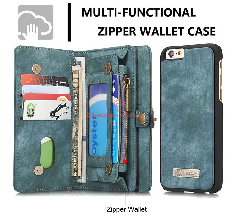 CaseMe iPhone 6S Zipper Wallet Detachable 2 in 1 Folio Case Green