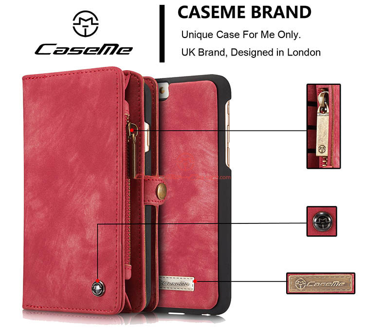 CaseMe iPhone 6 Zipper Wallet Detachable 2 in 1 Folio Case Red