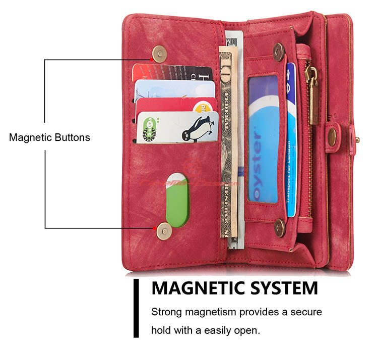 CaseMe iPhone 6S Zipper Wallet Detachable 2 in 1 Folio Case Red