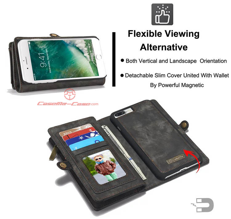 CaseMe iPhone 7 Plus Detachable 2 in 1 Zipper Wallet Folio Case Black