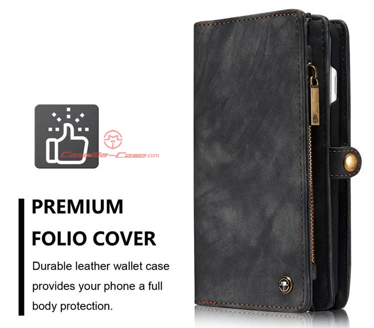 CaseMe iPhone 7 Plus Detachable 2 in 1 Zipper Wallet Folio Case Black