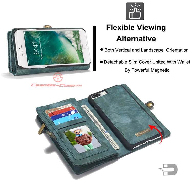 CaseMe iPhone 7 Plus Detachable 2 in 1 Zipper Wallet Folio Case Green