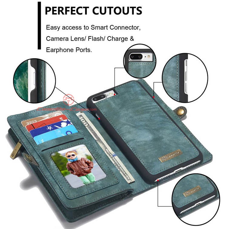 CaseMe iPhone 7 Plus Detachable 2 in 1 Zipper Wallet Folio Case Green