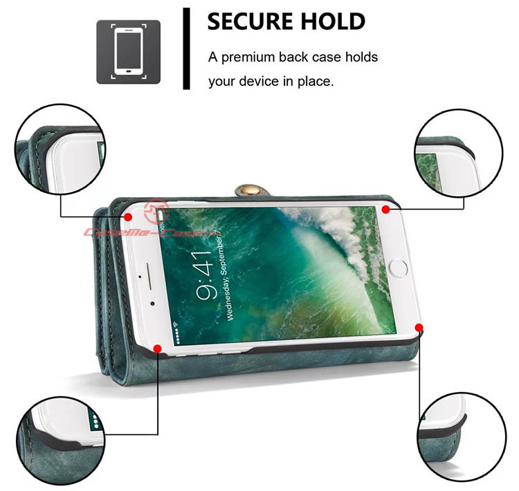 CaseMe iPhone 7 Plus Detachable 2 in 1 Zipper Wallet Folio Case Green