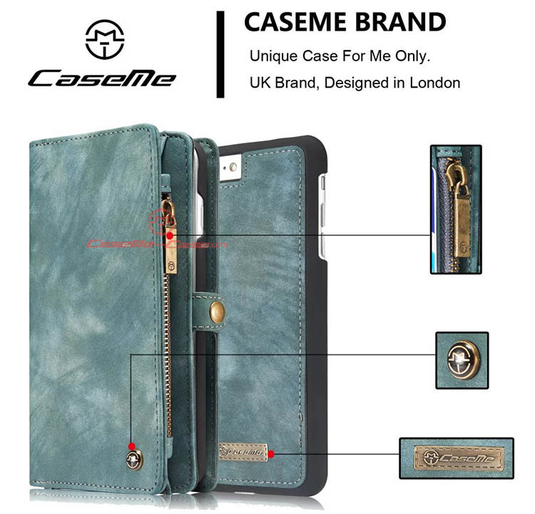CaseMe iPhone 7 Plus Detachable 2 in 1 Zipper Wallet Folio Case Green
