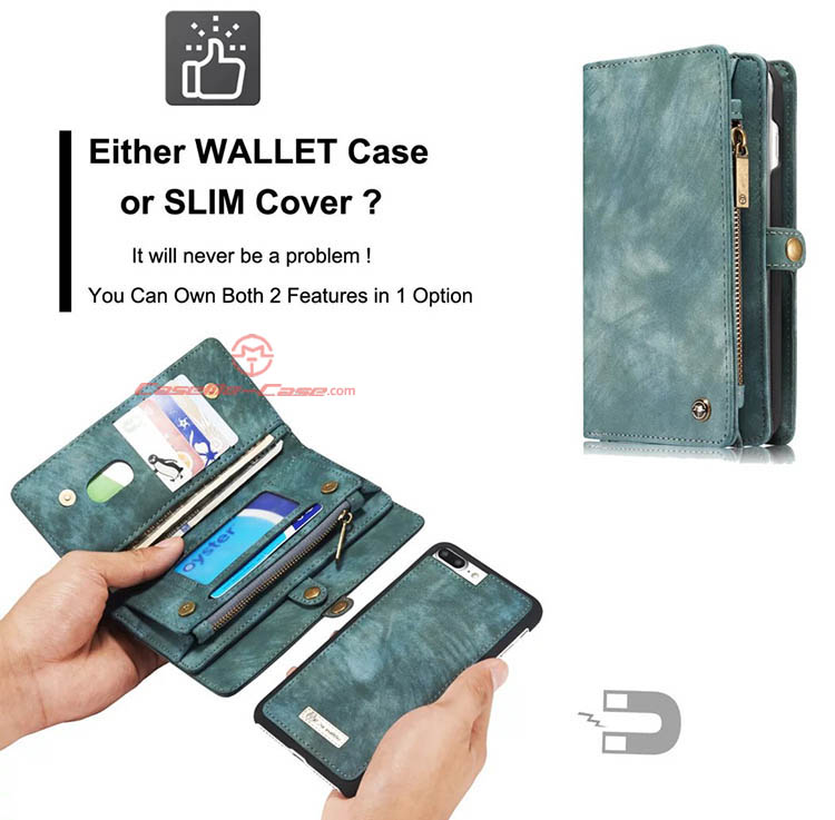 CaseMe iPhone 7 Plus Detachable 2 in 1 Zipper Wallet Folio Case Green