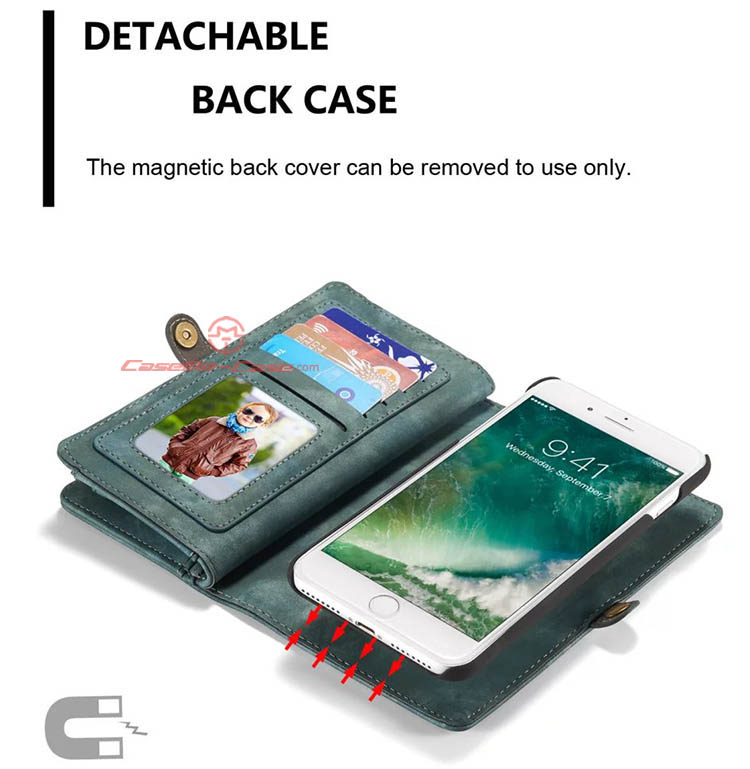 CaseMe iPhone 7 Plus Detachable 2 in 1 Zipper Wallet Folio Case Green