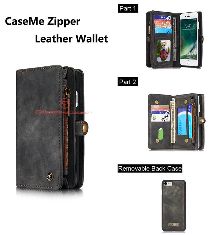 CaseMe iPhone 8 Detachable 2 in 1 Zipper Wallet Folio Case