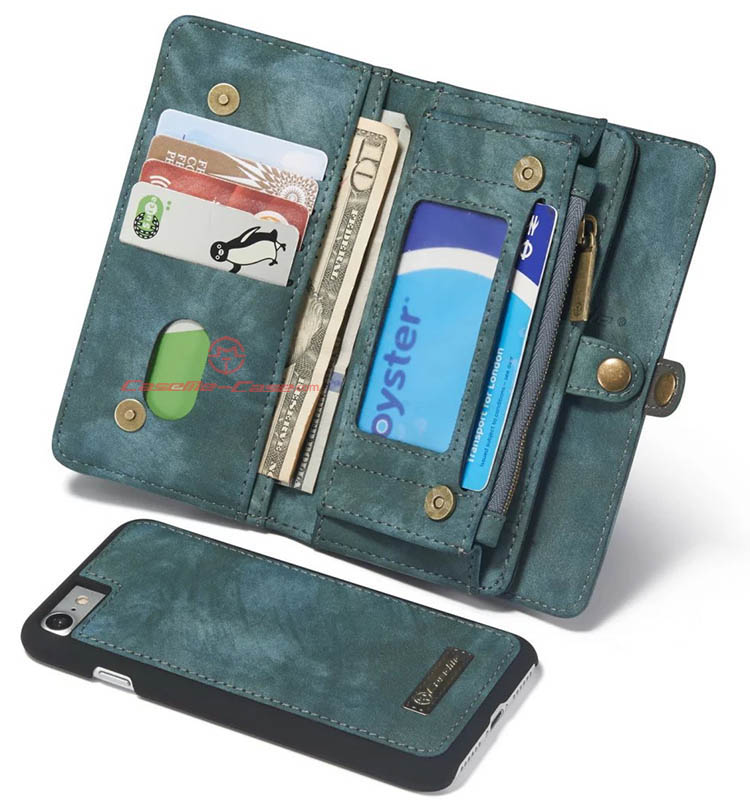 CaseMe 008 iPhone 7 Detachable 2 in 1 Zipper Wallet Folio Case Green