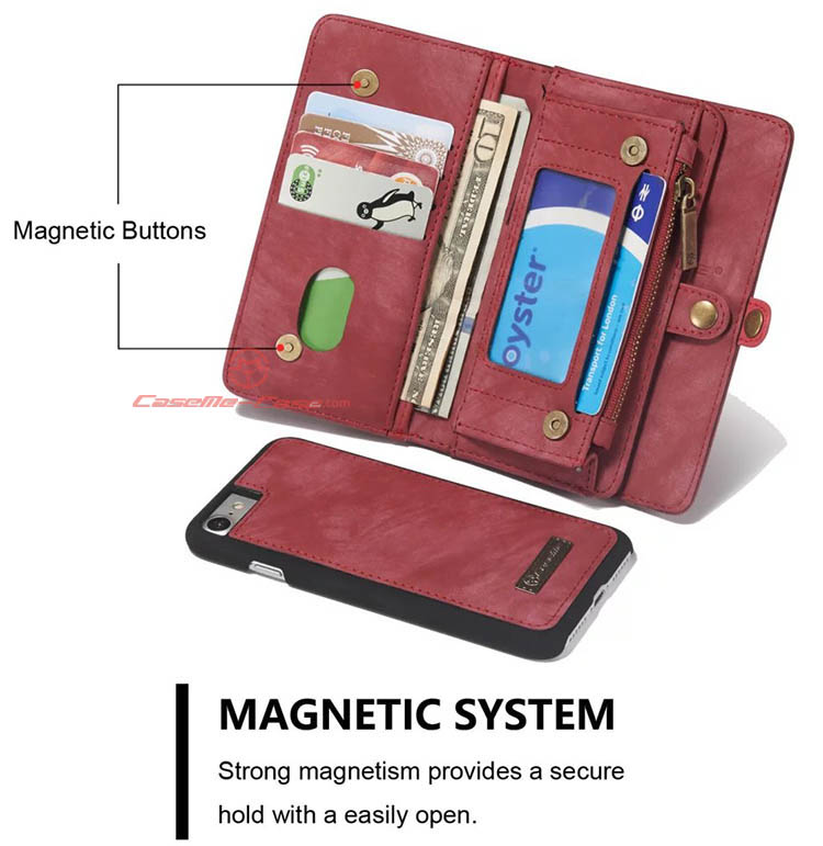 CaseMe 008 iPhone 7 Detachable 2 in 1 Zipper Wallet Folio Case Red
