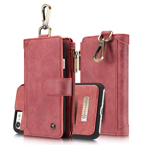 CaseMe iPhone 7 Metal Buckle Zipper Wallet Detachable Folio Case Red