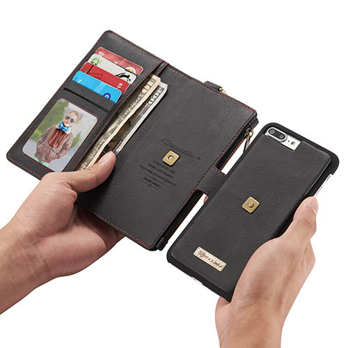 CaseMe iPhone 8 Plus Metal Buckle Zipper Wallet Detachable Case Black