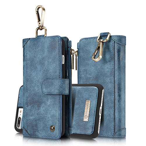 CaseMe iPhone 8 Plus Metal Buckle Zipper Wallet Detachable Case Blue