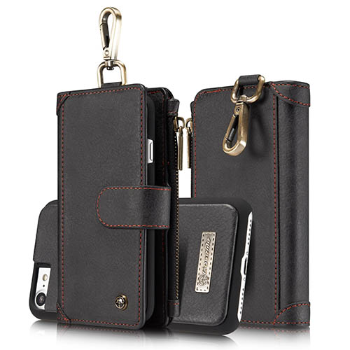 CaseMe iPhone 6S Metal Buckle Zipper Wallet Detachable Folio Case Black